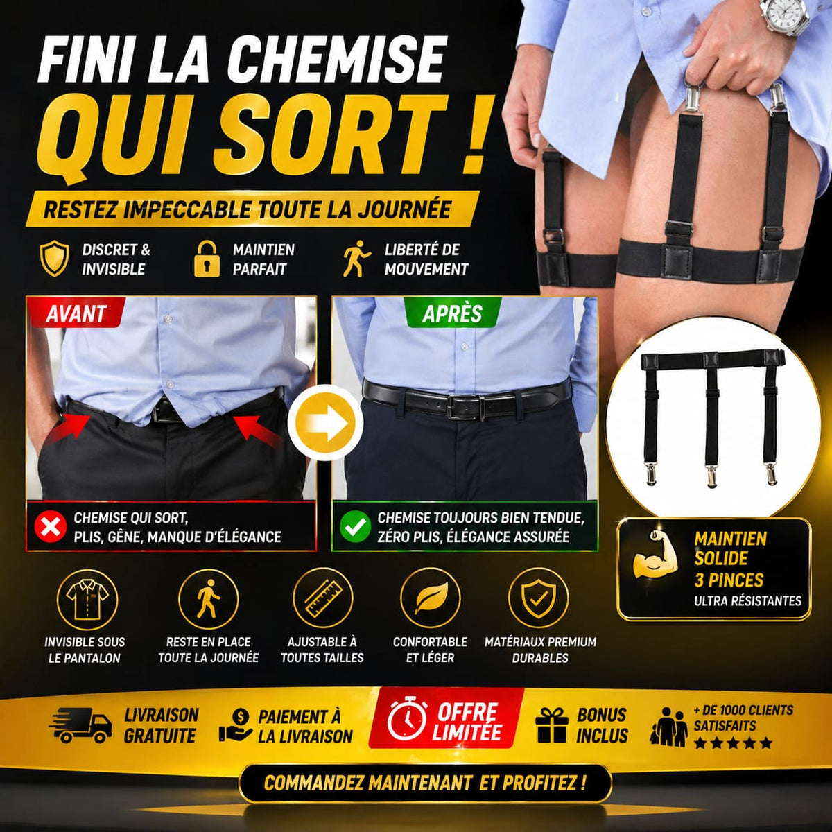 Bretelles élastiques réglables en métal antidérapantes pour chemisier (une paire)